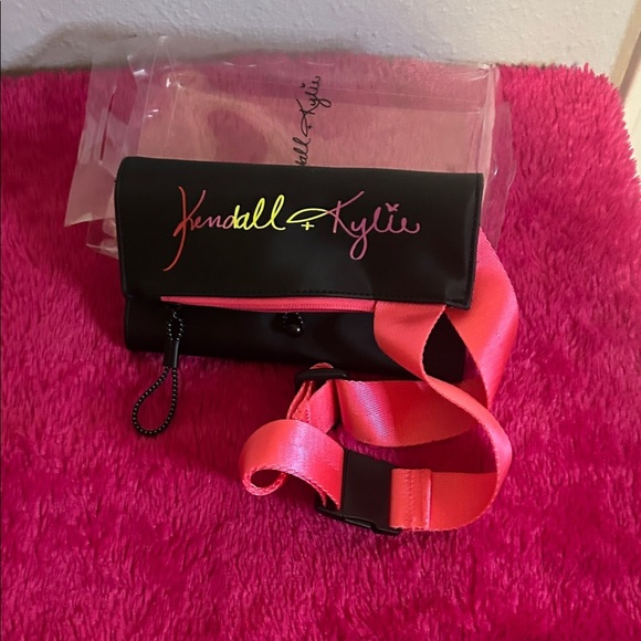 Kendall & Kylie Handbags - Kendall & Kylie Black Bag with Pink Strap and Neon Script Makeup Carrier